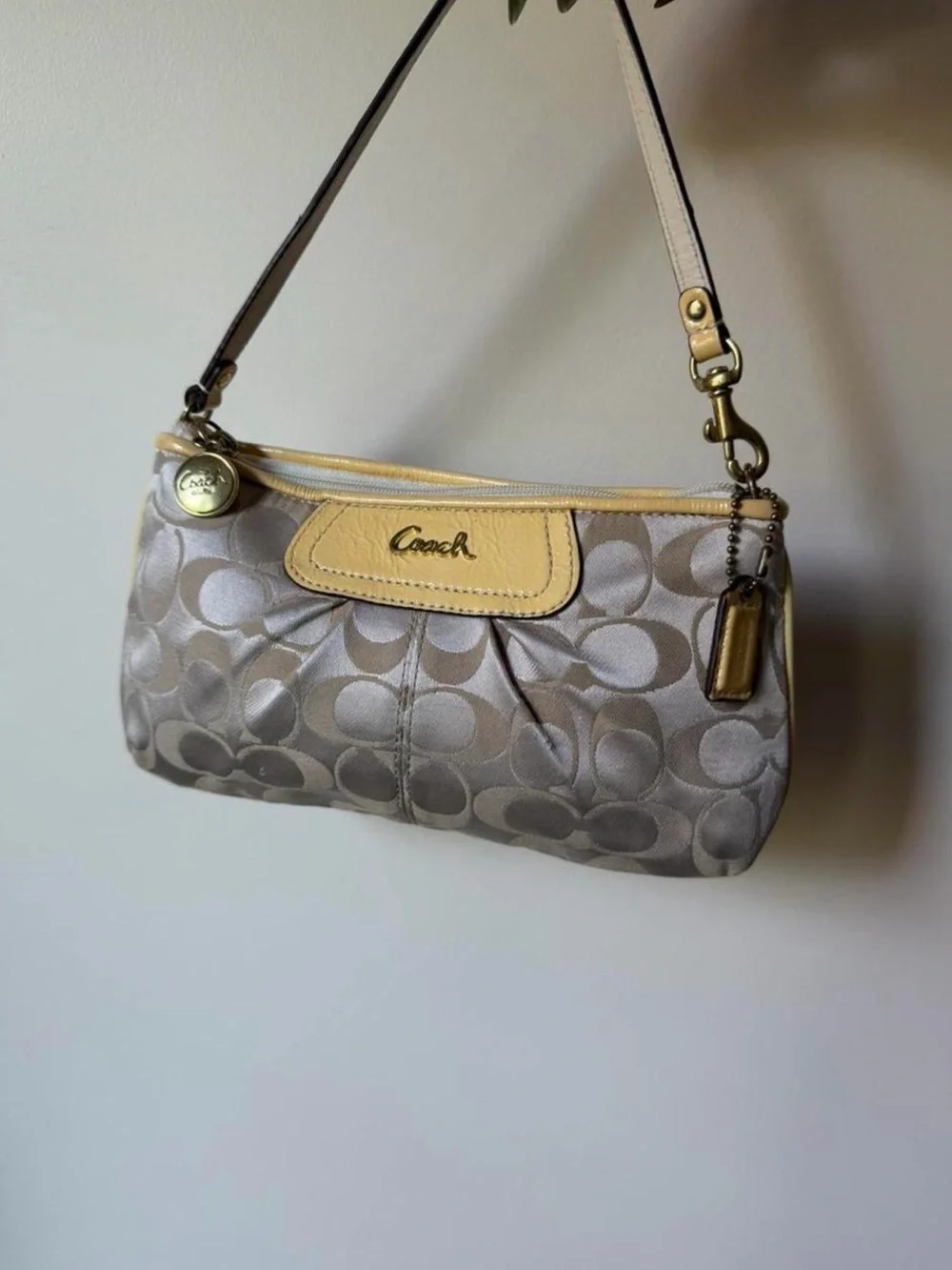 Coach Tan and Beige Signature Mini Shoulder Bag